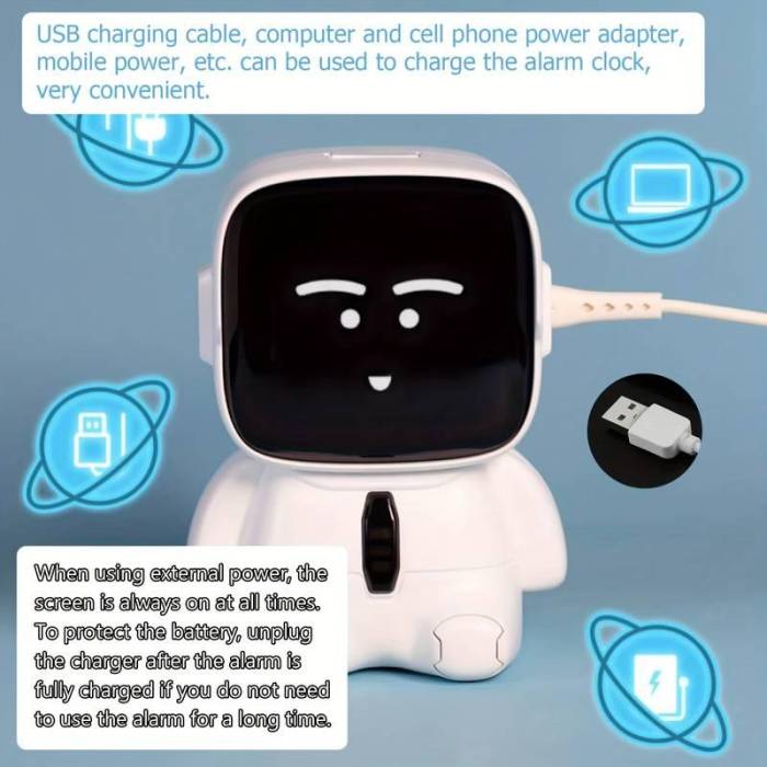 Світлодіодний електронний настільний будильник у вигляді робота Robot clock Білий