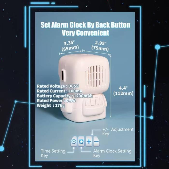 Світлодіодний електронний настільний будильник у вигляді робота Robot clock Білий