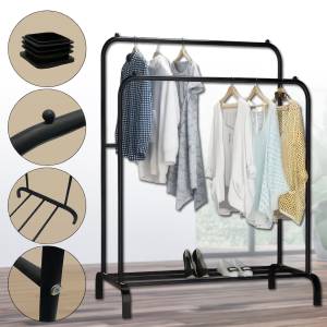 Двойная стойка вешалка для одежды с полкой для обуви 150х110х57 см Double Floor Черная