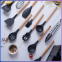 Набір силіконового кухонного приладдя 19 предметів Чорний Kitchen Set Кухонний набір із дощечкою