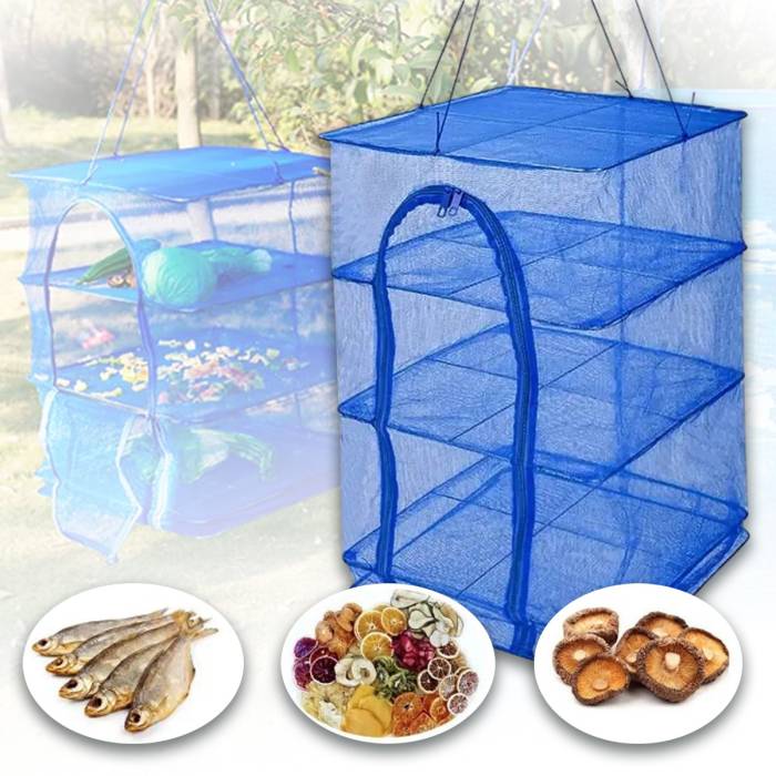 Кошик-сітка для сушіння риби грибів та фруктів 35х35х75 см Підвісна складана сушарка для продуктів