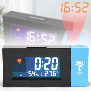 Настільний електронний годинник з LED-дисплеєм, проекцією часу, будильником та вимірюванням клімату