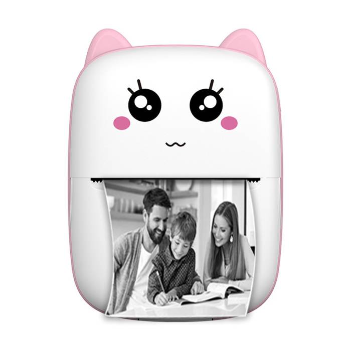 Портативний термопринтер без заливки чорнила BAMBI CAT Mini Printer Міні принтер для фотографій Біло-рожевий