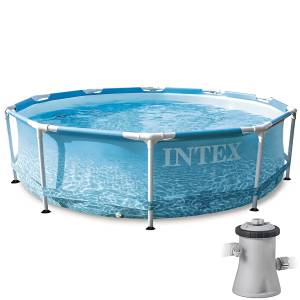 Збірний басейн круглий каркасний Intex 28208 з фільтр-насосом з картриджем 305x76 см на 4485 л блакитний