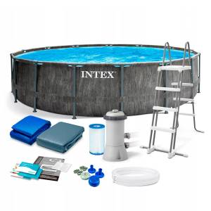 Каркасний круглий басейн для дачі Intex 26744 в повній комплектації 549х122 см на 24310 л графітовий