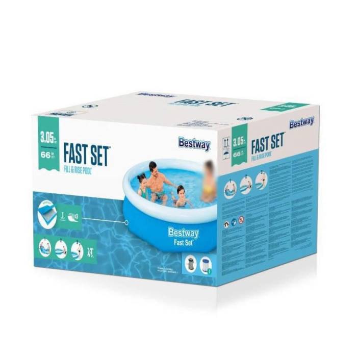 Надувний безкаркасний круглий басейн Bestway 57458 із насосом 305х66 см на 3200 л Блакитний