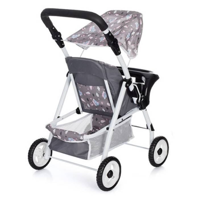 Прогулянкова металева коляска для ляльок зі столиком бампером Doll Stroller 69018 Сіра