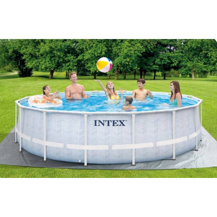 Каркасный круглый бассейн с тентом Intex 26746 лестницей и фильтром с подстилкой 488х122 см на 19156 л Серый