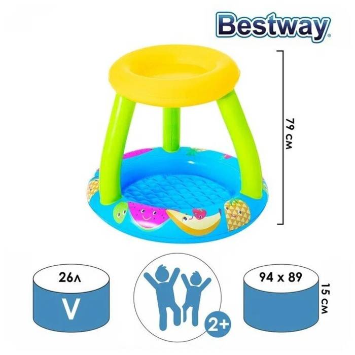 Надувний басейн 94x89x79 см з навісом та надувним дном Фрукти Bestway 52331 Дитячий басейн для дому та дачі