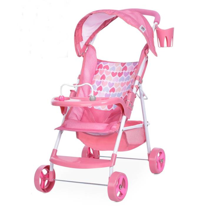 Прогулянкова коляска для ляльки з козирком та підсклянником FiVEoNiNE T715022 Рожевий