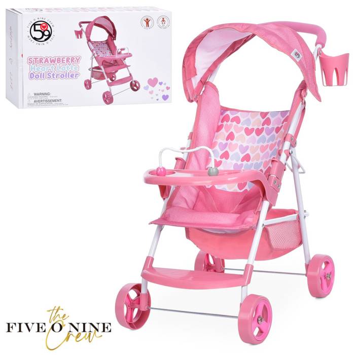 Прогулянкова коляска для ляльки з козирком та підсклянником FiVEoNiNE T715022 Рожевий