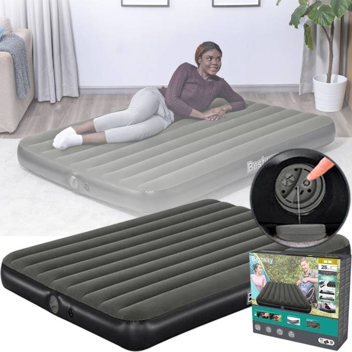 Надувной комфортный велюровый матрас Bestway 6716S Черный 152x203x25 см Двухспальный велюровый матрас