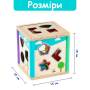 Деревянный сортер-куб и 15 штук разных фигурок с шнурком MD 1889 Обучающий кубик для детей