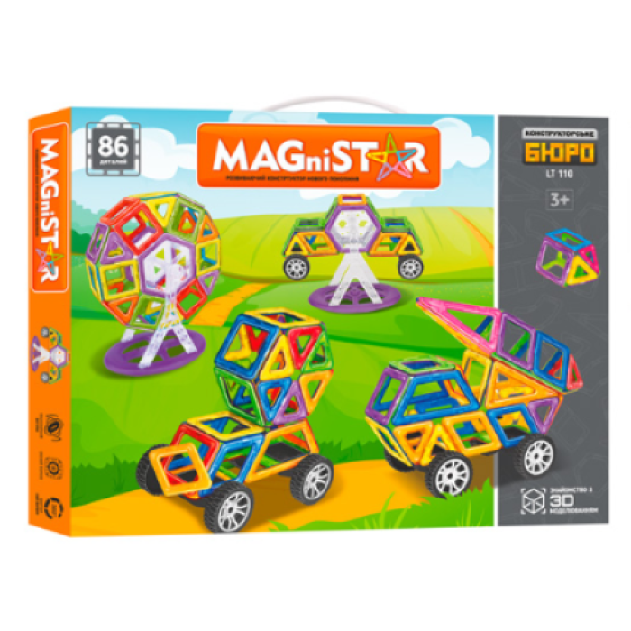 Дитячий ігровий конструктор MagniStar LIMO TOY LT110 Магнітний конструктор з колесами на 86 деталей