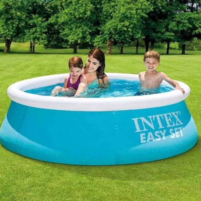 Большой круглый надувной бассейн Intex 28101 для дачи и пляжа 183 х 51 см объем 886 л Голубой