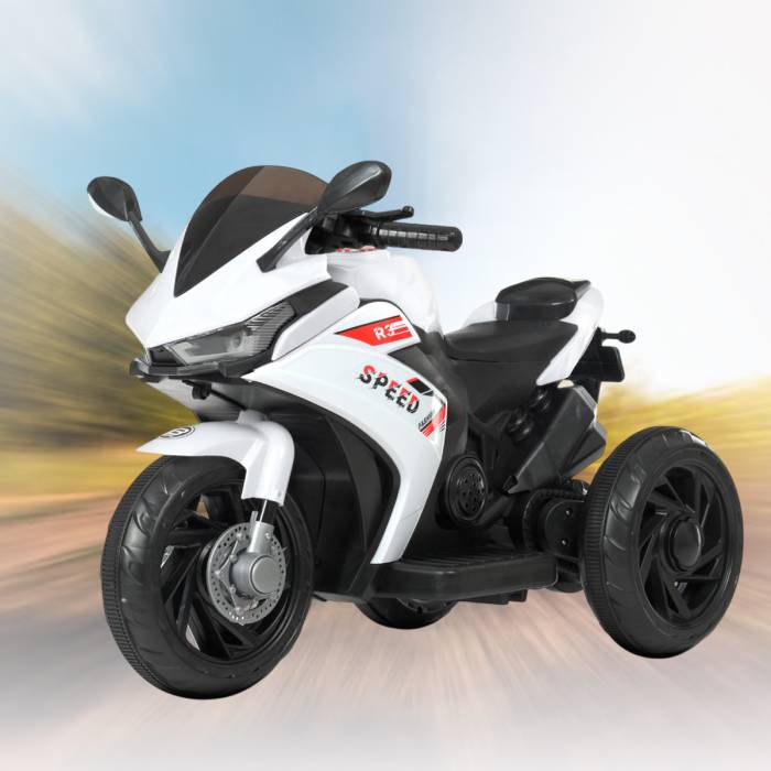 Триколісний дитячий мотоцикл на акумуляторі Yamaha з музикою та світловими ефектами Bambi M 4622-1 Білий