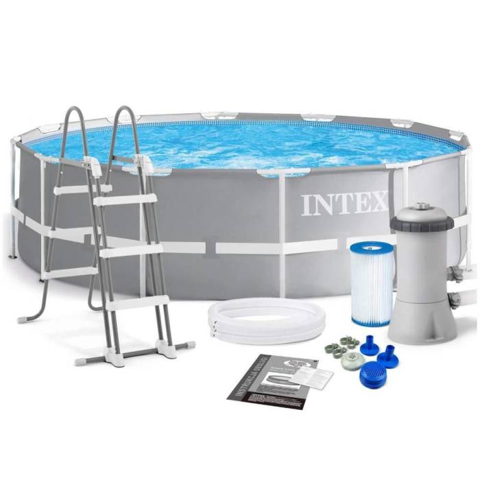 Каркасный круглый бассейн Intex 26716 Premium 366х99 см с картриджным фильтром и лестницей на 8592 л серый