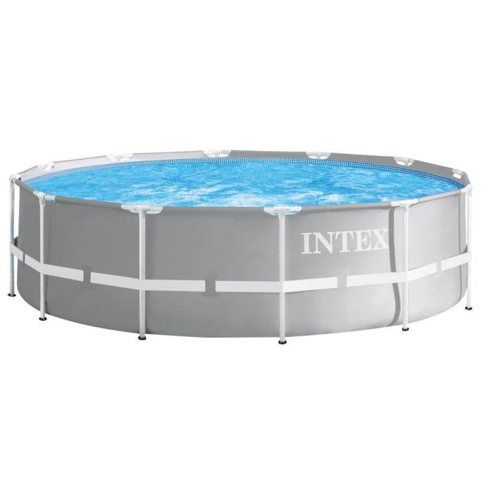 Каркасный круглый бассейн Intex 26716 Premium 366х99 см с картриджным фильтром и лестницей на 8592 л серый