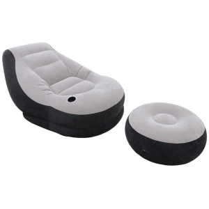 Надувне крісло з підсклянником Intex 68564 Ultra Lounge з пуфиком 130х99 см Сіро-чорний
