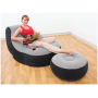 Надувне крісло з підсклянником Intex 68564 Ultra Lounge з пуфиком 130х99 см Сіро-чорний