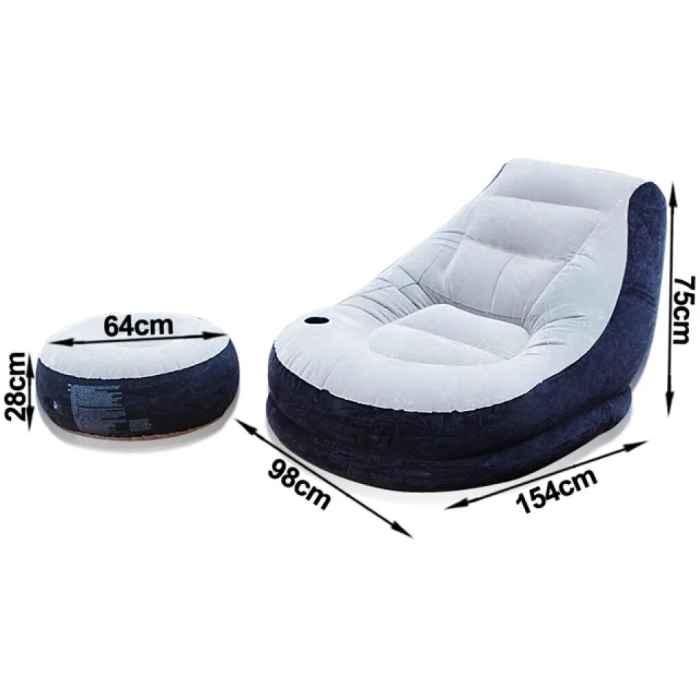 Надувне крісло з підсклянником Intex 68564 Ultra Lounge з пуфиком 130х99 см Сіро-чорний