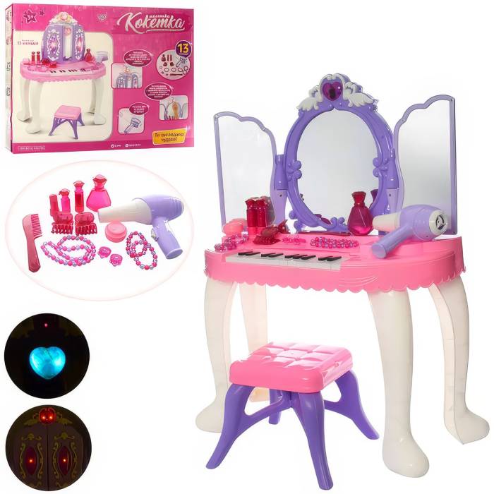 Трюмо з піаніно, стільчиком та підсвічуванням Best Toys YL80015 Трюмо з феном та прикрасами