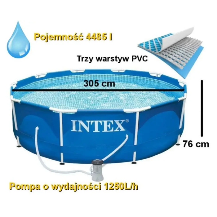 Басейн круглий каркасний Intex 28202 з фільтр-насосом розміри 305х76 см