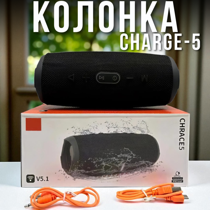 Портативна Bluetooth колонка зі звуком 360° та водозахистом Charge-5 B19 Чорний