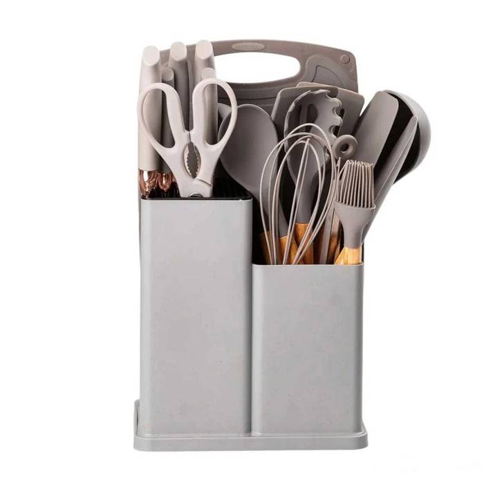 Набір силіконових кухонних речей 19 предметів Сірий Kitchen Set Кухонний набір з дощечкою
