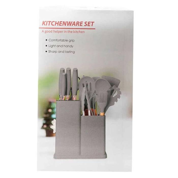 Набір силіконових кухонних речей 19 предметів Сірий Kitchen Set Кухонний набір з дощечкою