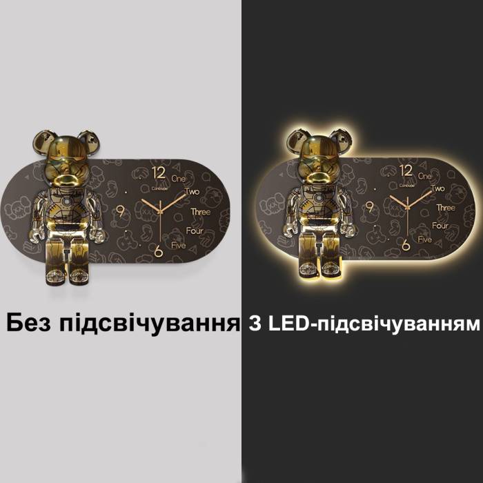 Настінний овальні годинник 40x60 см у вигляді Мишонка з LED-підсвічуванням NCH-40-60 Коричневий Годинник в будинок на батарейці