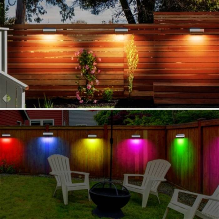 Настінні вуличні світильники 4 шт. на сонячній панелі з різнобарвним підсвічуванням