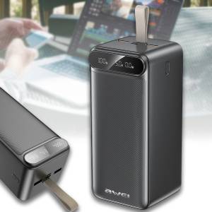 Зовнішній акумулятор Power Bank на 100 000 мАч з дисплеєм та ліхтариком AWEI P101K 22.5W Чорний