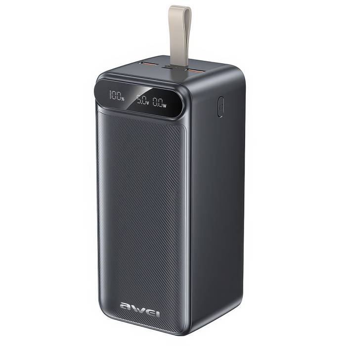 Зовнішній акумулятор Power Bank на 100 000 мАч з дисплеєм та ліхтариком AWEI P101K 22.5W Чорний