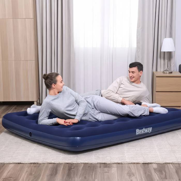 Двоспальний надувний велюровий матрац 203x152x22 cм Bestway 67003 Синій