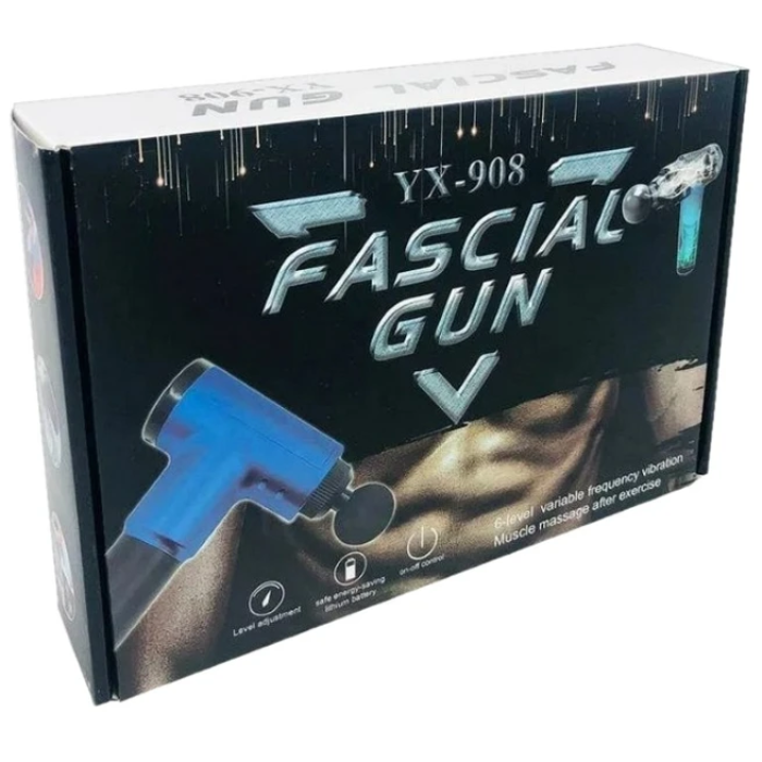 Портативный ручной массажёр пистолет с 4 насадками Fascial Gun YX-908 Массажный вибрационный пистолет