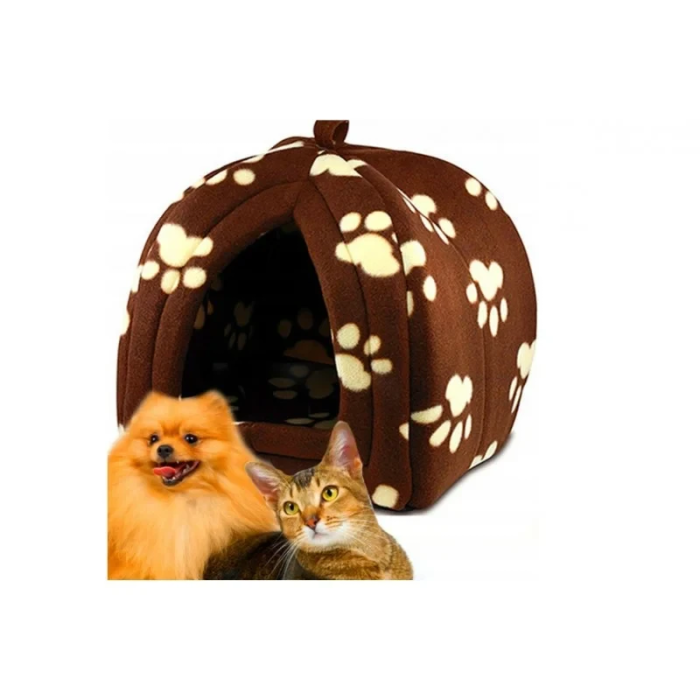 Затишний м'який будиночок для домашніх тварин Pet Hut Brown Домашня будка лежанка для собак і кішок