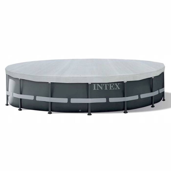 Захисний тент чохол для каркасного круглого басейну Intex 488 см 28040 сірий